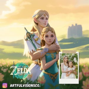 Legend of Zelda Custom Couple Portrait Video Game for Kids and Father&#39;s Day Gift Family Custom Portrait Video Games Personalized