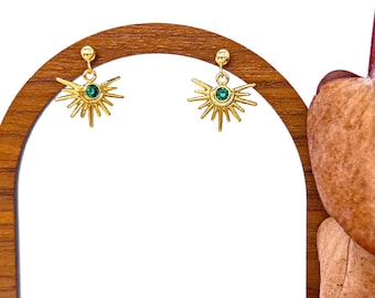 Queen Alicent Hightower inspired by cosplay earrings, costume jewelry, House of the Dragon,  green & gold, dangle stud earrings, sun jewelry