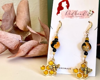 Pendientes rellenos de oro, pendientes de abeja, abejorro, pendientes para el día a día, pendientes de insectos, pendientes de insectos, salvemos a las abejas, pendientes de naturaleza