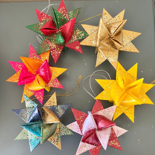 Christmas tree star, star ornament, handmade ornaments, German stars, paper star ornaments, German star ornament, custom colors