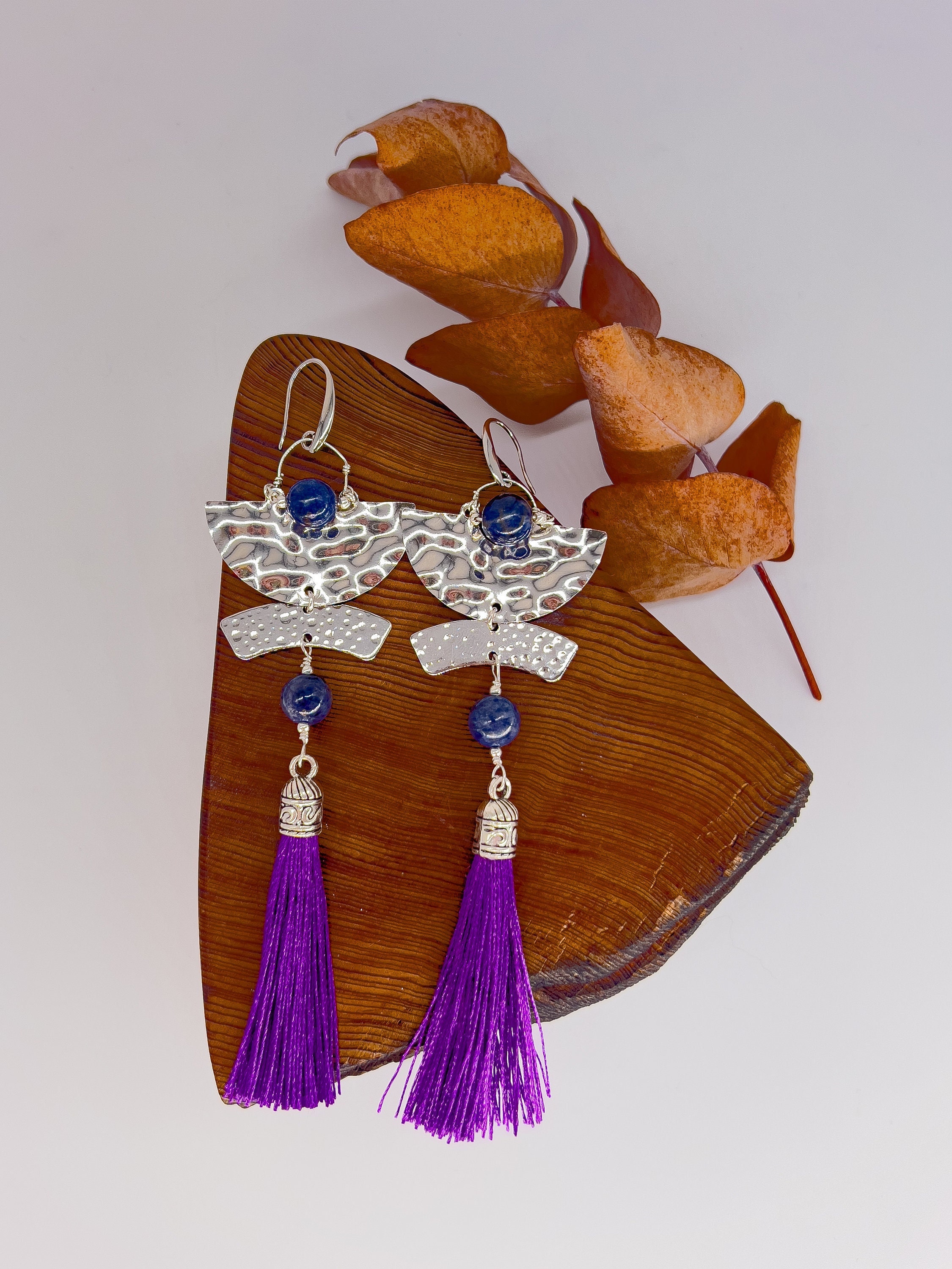 Apothecary Diaries, Consort Lihua earrings, Concubine Lihua, cosplay, anime jewelry, silver, purple, blue sapphire, tassel earrings