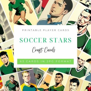 Printable Soccer Stars Cards | Vintage Retro Style Soccer Player Cards | Instant download | Soccer Card Fathers Day