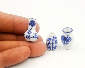 3 piezas de jarrón en miniatura único, jarrones pequeños, maceta de cerámica esmaltada pequeña, cerámica pequeña, jarrón de cerámica, macetas en miniatura, mini jarrón, decoración de casa de muñecas