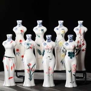 Vase corporel féminin,Sculpture féminine,Vase Déesse,Vase Torse,Vase Céramique peint à la main,Vase Fleur,Statue de Déesse,Vases Décor,Vase d’Art