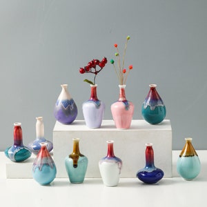Unique Mini Ceramic Vases,glazed vase,Tiny Vases,Little glazed Ceramic Pot,Tiny Pottery,Miniature Plant Pots,Bud Vases,Mother's Day Gift image 1