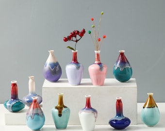 Mini vases en céramique uniques, vase émaillé, petits vases, petit pot en céramique émaillée, petite poterie, pots de plantes miniatures, vases de bourgeons, cadeau de fête des mères