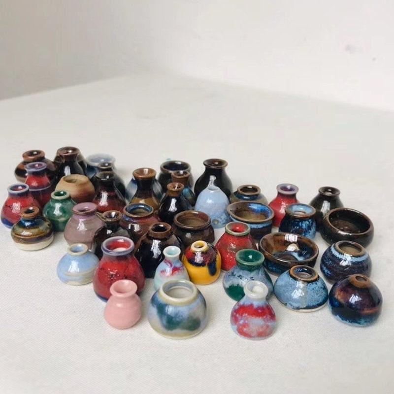 Unique Miniature Vase,Tiny Vases,Little glazed Ceramic Pot,Tiny Pottery,Ceramic Vase,Miniature Plant Pots,Kitchen Decor,Random Pattern Vases