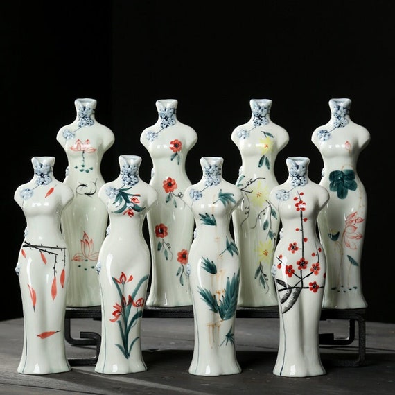 女性の胴体型花瓶、女性像、女神の花瓶、胴体型花瓶、陶器の手描き花瓶 