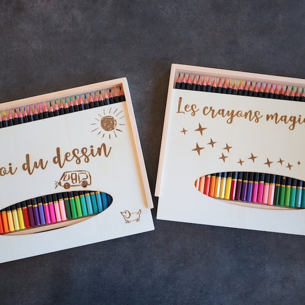 Boite crayons de couleur personnalisés mallette de coloriage boîte en bois