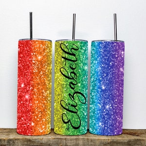 Customized Rainbow Glitter Tumbler | 20oz Stainless Steel Insulated Tumbler with Dazzling and Eye-Catching Design | Gift for Girlfriend