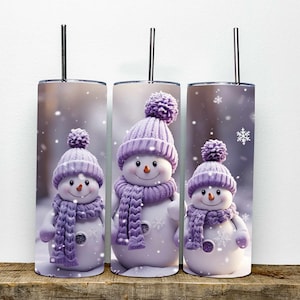Purple Snowmen Delight 20oz Sublimation Stainless Steel Tumbler | Holiday Tumbler for Hot & Cold Drinks | Unique Christmas Gift Idea