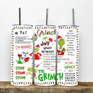 Grinch To Do List  Christmas 20 oz Skinny Tumbler | The Grinch Designs Straight Tumbler | Christmas Stainless Steel 20oz Tumbler With Straw