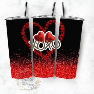 XOXO Rote Herzen Valentinstag, 20oz Sublimation Becher Designs, Skinny Tumbler Wraps PNG, SVG