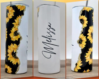 Sunflower Add Your Own Text Name Monogram Sublimation Tumbler Designs Floral