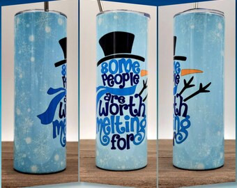 Algunas personas valen la pena derretirse por el vaso Olaf, vaso delgado de 20 oz, Frozen, muñeco de nieve, copo de nieve, Elsa, Anna, ráfaga personal, azul