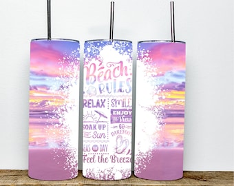 Beach Rules Pastel Tumbler||Summer Tumbler||20oz Skinny Sublimation Tumbler | Beach Life Tumbler | Summer Tumbler