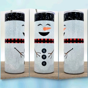 Glitter Snowman 20 ounce skinny tumbler - Christmas - custom printed - faux glitter