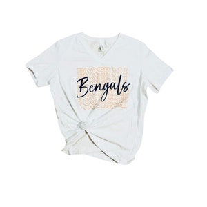 Bella + Canvas Cincinnati Bengals White V-Neck Tee
