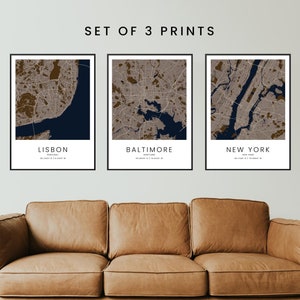 Conjunto de 3 mapas personalizados, impressão de mapa personalizado, impressão de mapa personalizado, mapa da cidade, inauguração de casa, aniversário, mapa personalizado, mapa da cidade natal