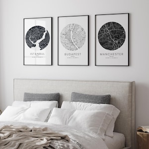 Conjunto de 3 mapas personalizados, impressão de mapa personalizado, impressão de mapa personalizado, mapa da cidade, inauguração de casa, aniversário, mapa personalizado, mapa da cidade natal
