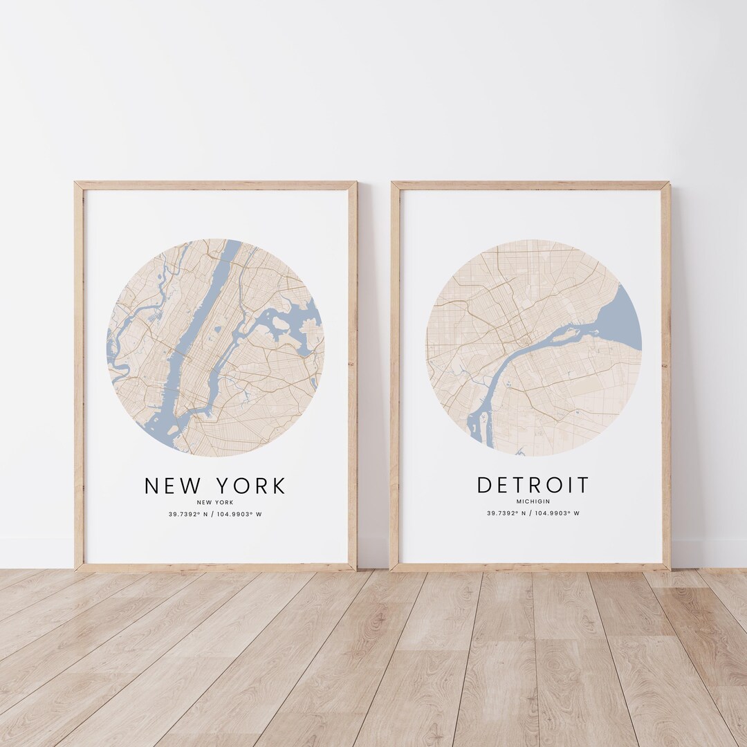 Set of 2 Custom Maps, Custom Map Print, Personalized Map Print, City ...