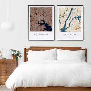 Conjunto de 2 mapas personalizados, impressão de mapa personalizado, impressão de mapa personalizado, mapa da cidade, inauguração de casa, aniversário, mapa personalizado, mapa da cidade natal