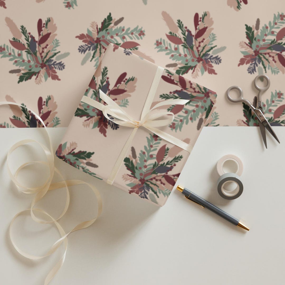 Wrapping Paper Sheets | Floral Pattern: Beige Background - Etsy