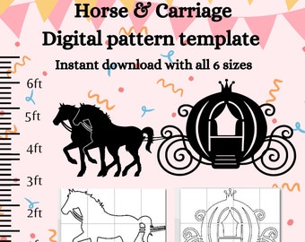 Horse and carriage pattern, 6 size, pdf printable template, woodcraft stencil, wagon, castle, digital yard art stencil bundle