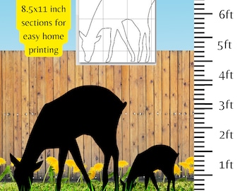 1ft to 6ft Grazing deer silhouette, yard art pattern, pdf digital template, printable stencil, reindeer, forest scene, backyard decor