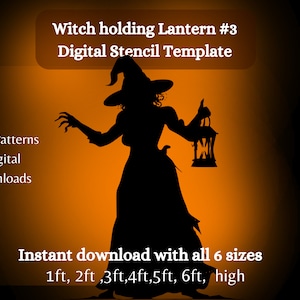 Witch walking with lantern, halloween silhouette template, yard art pdf pattern , printable woodworking pattern, diy yard art ,porch sign