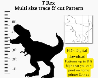 Construya una plantilla de patrón en PDF de T Rex Roar de tamaño