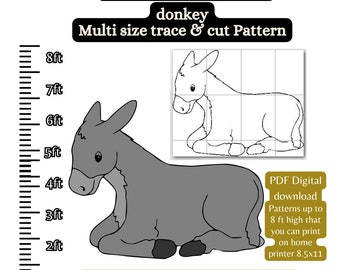 1ft-8ft Christmas Nativity animals, donkey ,yard art display template pattern, printable pdf digital stencil , diy woodworking cutout