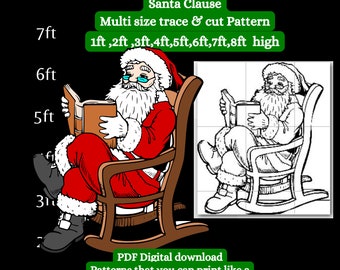 life size Santa clause reading pattern PDF template ,Printable trace and Cut, Christmas silhouette Template,pdf Stencil north pole village