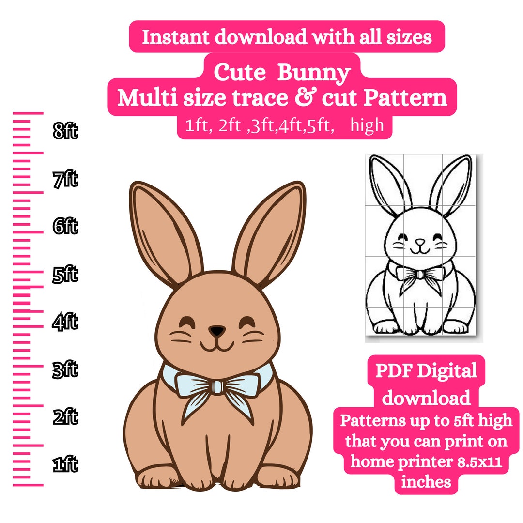 Life Size Easter Rabbit, PDF Printable Trace Cut Pattern, Easter ...