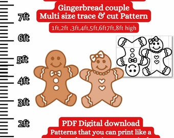life size gingerbread man woman ,pattern PDF template ,Printable trace and Cut, Christmas silhouette Template, Stencils, Christmas village