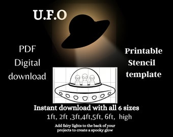 1ft to 6ft ufo prop Stencil silhouette template, ufo Yard art cut out signs, yard silhouette pattern , woodworking pdf print, cutout build