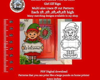 エルフエルフガールクリスマスヤードアートディスプレイテンプレートパターン、看板、印刷可能なPDFステンシル、木工、コロプラスト、デジタルステンシル