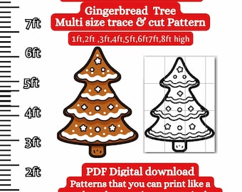 life size gingerbread Christmas Tree pattern PDF template ,Printable trace and Cut, Christmas silhouette Template, Stencils, north pole