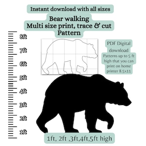 Tamaño natural 4 pies 5 pies de altura majestuosa silueta de oso Trazo imprimible y plantillas navideñas cortadas, patrón de carpintería PDF de plantilla, sierra de calar