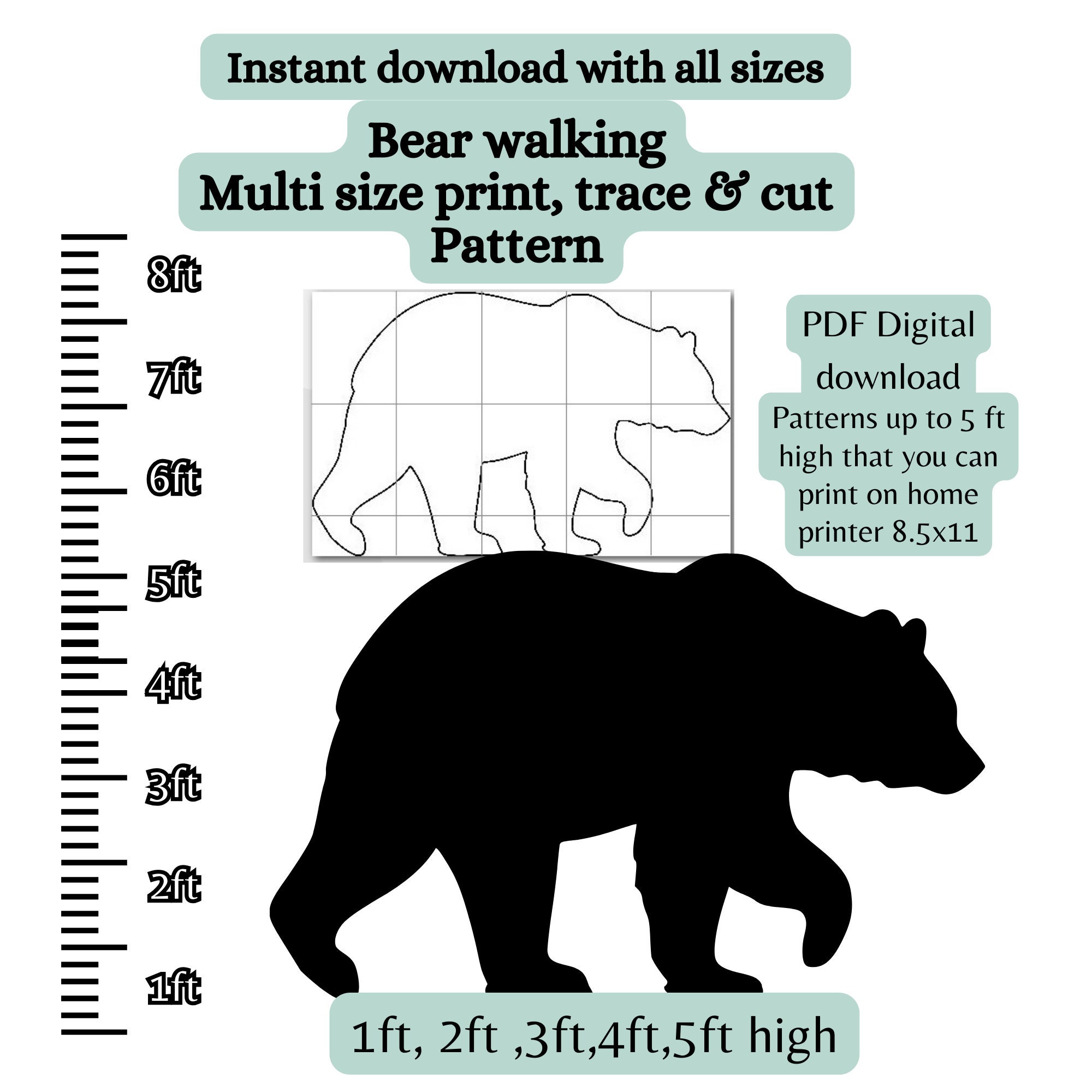 Life Size 4ft 5ft High Bear Silhouette Printable Trace and Cut, Grizzly Templates, Stencil PDF Woodworking Pattern, Scrollsaw Black Bear - Etsy