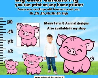 DIY Oversize baby pig Piglet cut out standee prop pdf ,1-6ft Large Printable Farmhouse Barn animals party decor, photo booth pic cartoon