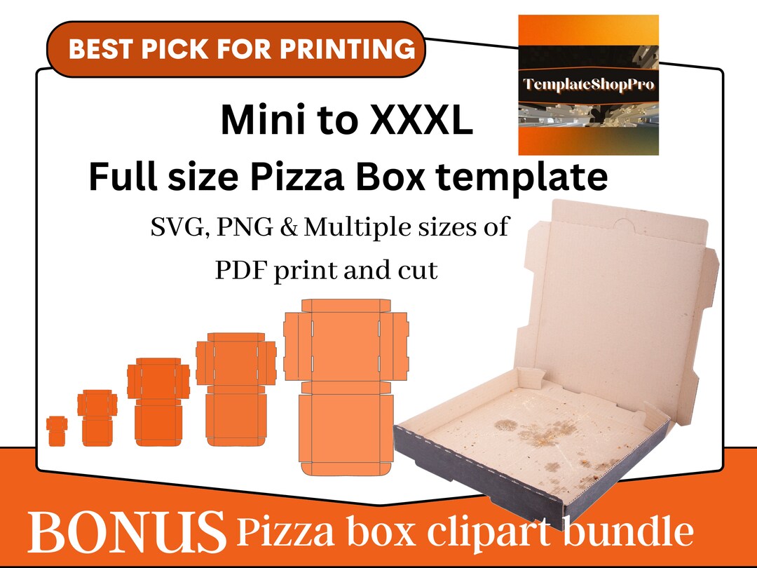 Large Pizza Box Template Bundle Svg Png Pdf, Pizza Logo, Life Size