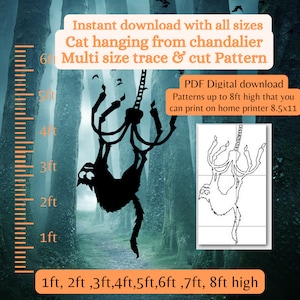 1ft 2ft 3ft 4ft 5ft giant halloween spooky cat scene Cut-Out window Decal, garage door ,yard art silhouette pattern,template pdf print & cut