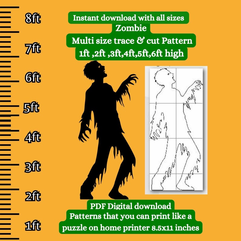 Zombie Ruler Life Size Halloween Zombie Silhouette Template, Graveyard Woodworking ...
