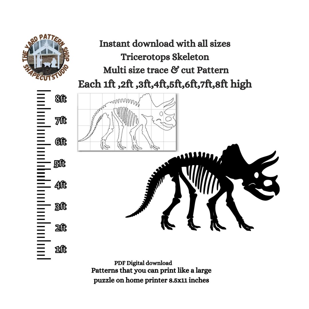 Life Size Triceratops Skeleton PDF Pattern Stencil, Print Trace and Cut ...