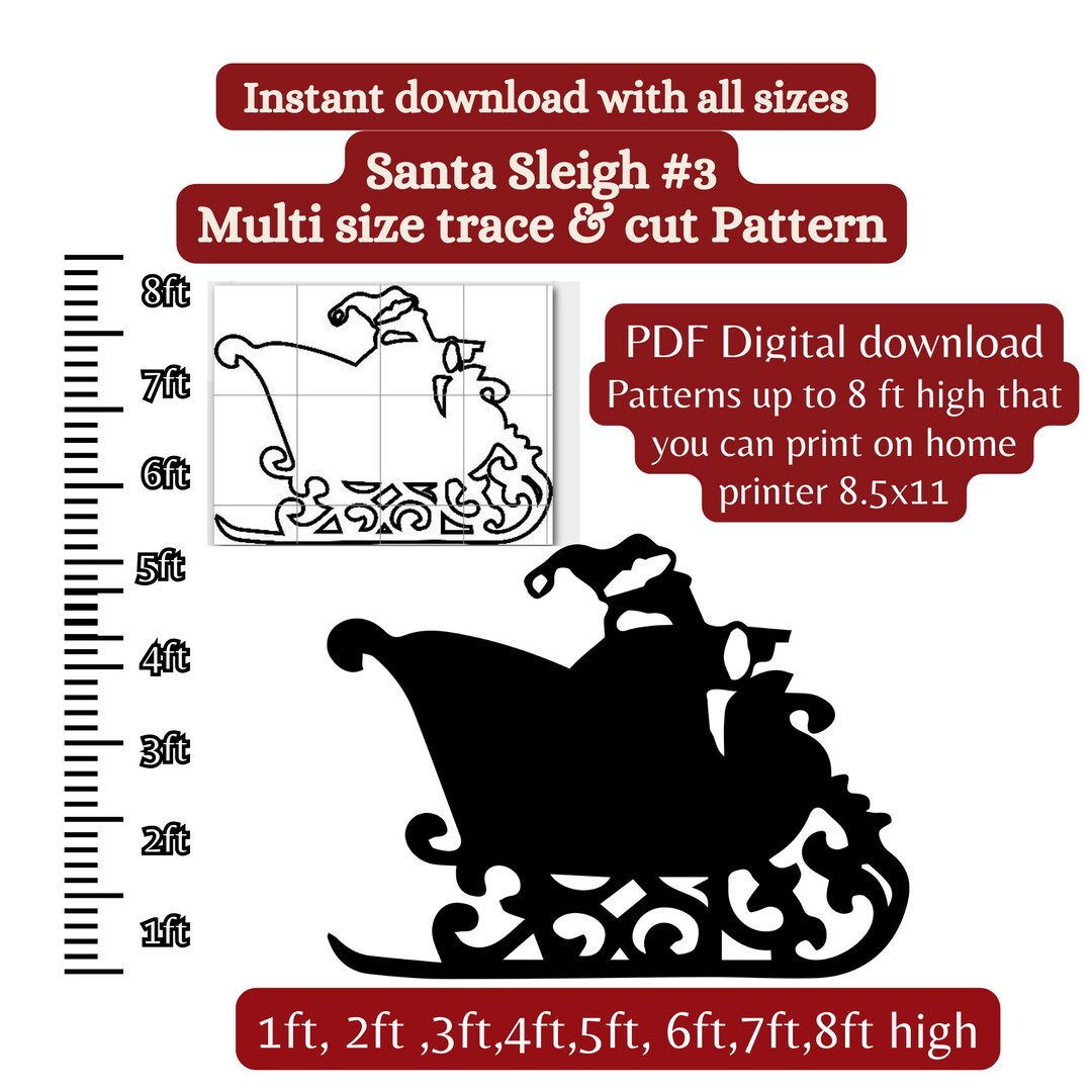 Life Size Santa Sleigh Pattern PDF Template ,printable Trace and Cut Life Size Santa Sleigh Pattern PDF Template ,printable Trace and Cut