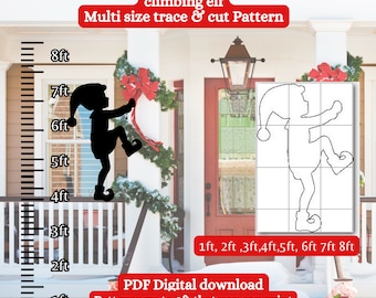 Life size elf climbing pose ,Christmas Stencil Template bundle pdf Christmas Décor Digital Download, Printable cutout PDF character cutouts
