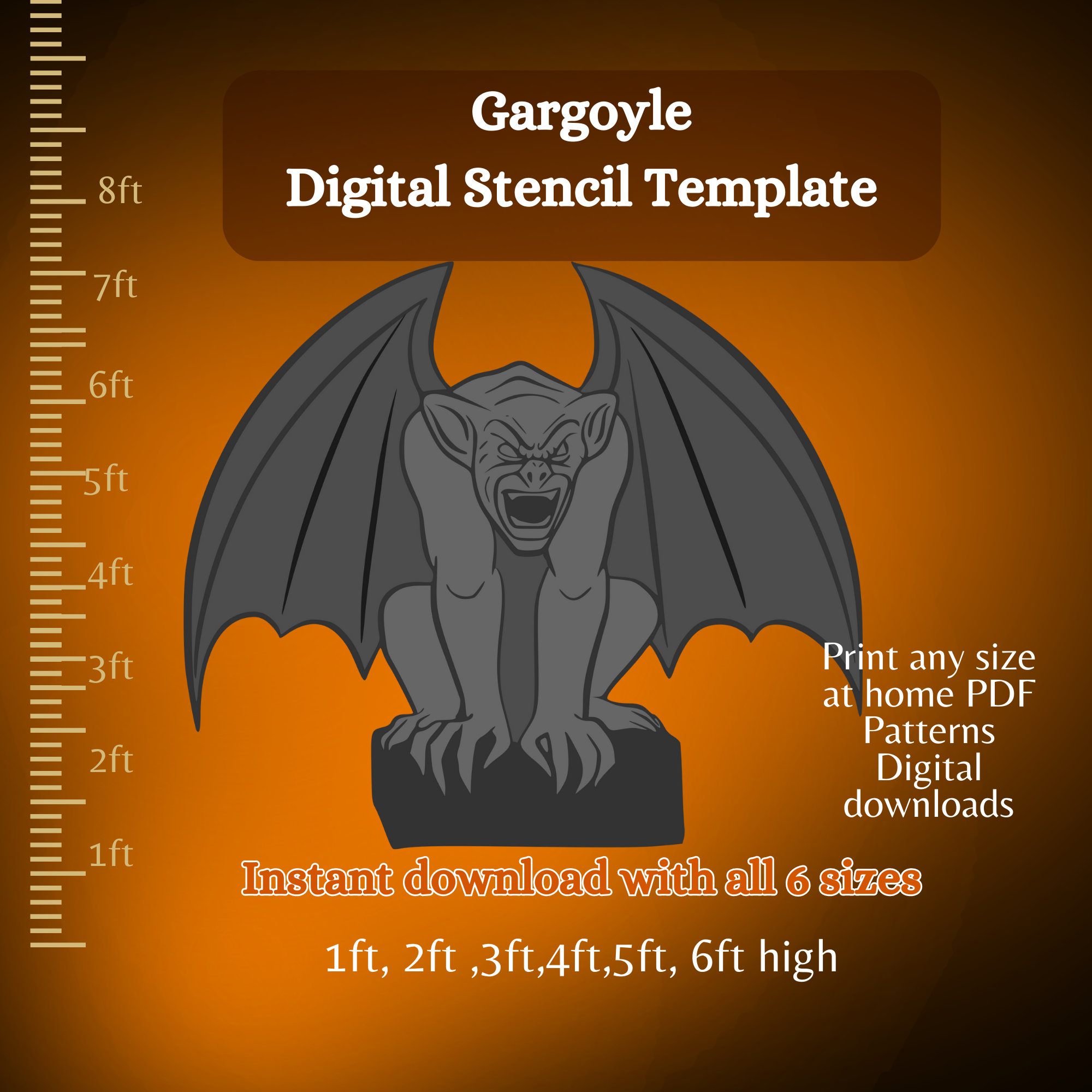 Halloween Stone Gargoyle Statue Silhouette Yard Art , Garage Door