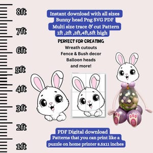 Lindo accesorio de conejito de Pascua para corona, estante, flores, sesión de fotos de fiesta, plantilla PDF, trazado imprimible y letrero cortado, plantilla de madera recortada para carpintería