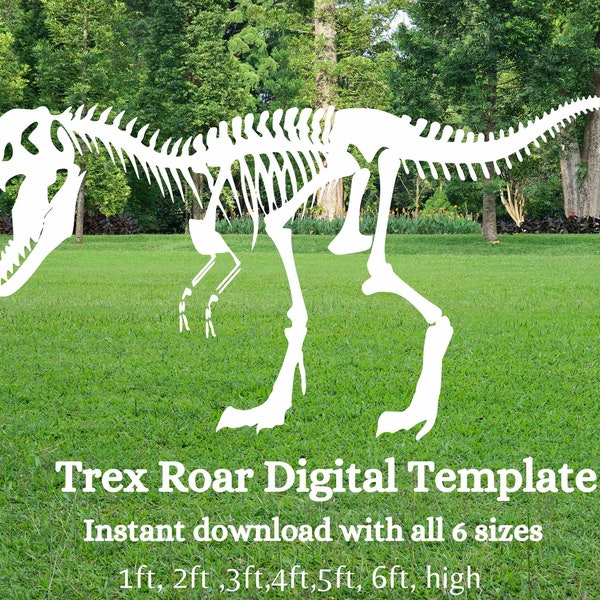 Life size T Rex Skeleton PDF pattern stencil, print trace and cut digital stencil, dinosaur bones, archeology template , dinosaur dig party